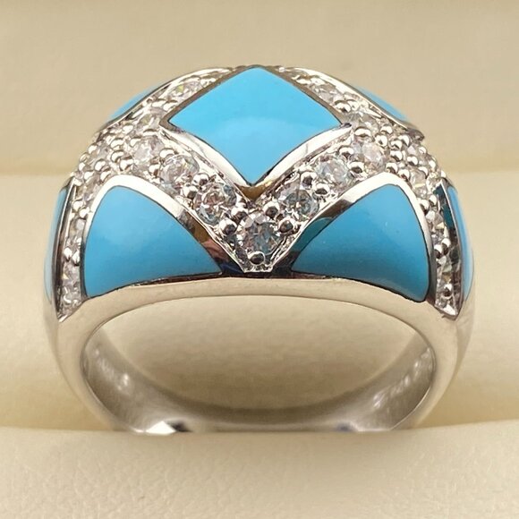 Eric Grossbardt Jewelry - Eric Grossbardt EG Sterling Silver 925 DQCZ Blue Enamel Dome Ring Size 7.75